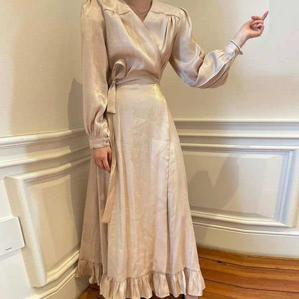casual dresses sannian autumn women dress v-neck cross-tie waist luster puff sleeve long clothes silk texture ladies, Black;gray
casual dresses sannian autumn women dress v-neck cross-tie waist luster puff sleeve long clothes silk texture ladies, Black;gray
