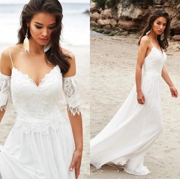 2021 summer beach wedding dresses spaghetti straps lace chiffon a line bridal gowns backless robe de marrige, White
2021 summer beach wedding dresses spaghetti straps lace chiffon a line bridal gowns backless robe de marrige, White