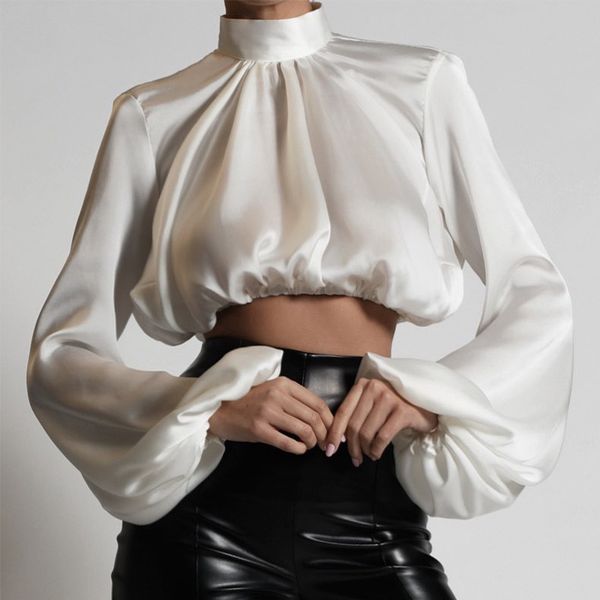 autumn crop women elegant solid color ruched satin pleated long lantern sleeve high neck female casual party shirt 210422, White
autumn crop women elegant solid color ruched satin pleated long lantern sleeve high neck female casual party shirt 210422, White