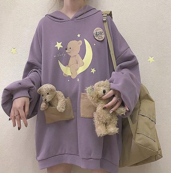 women's hoodies & sweatshirts lolita bear baby graphic women kawaii clothes oversized loose thick hoodie schoolgirl sudaderas, Black
women's hoodies & sweatshirts lolita bear baby graphic women kawaii clothes oversized loose thick hoodie schoolgirl sudaderas, Black