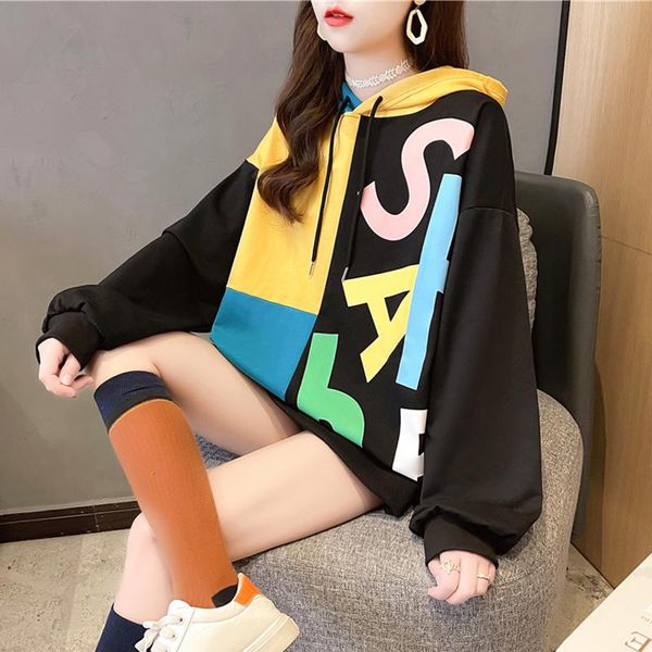 women's hoodies & sweatshirts #1704 colorful letters printed sweatshirt pullovers women spliced color streetwear hip harajuku loose, Black
women's hoodies & sweatshirts #1704 colorful letters printed sweatshirt pullovers women spliced color streetwear hip harajuku loose, Black