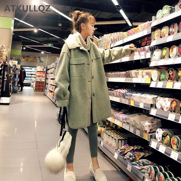 women's wool & blends avocado green woolen lamb fur coat female autumn and winter 2021 imitation velvet long section loose lapel thick, Black
women's wool & blends avocado green woolen lamb fur coat female autumn and winter 2021 imitation velvet long section loose lapel thick, Black