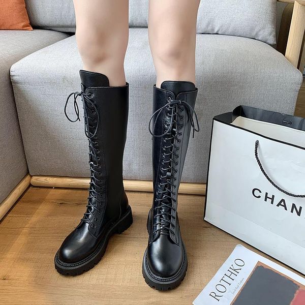 boots female black thick-soled thin tall long barrel knight 2021 summer