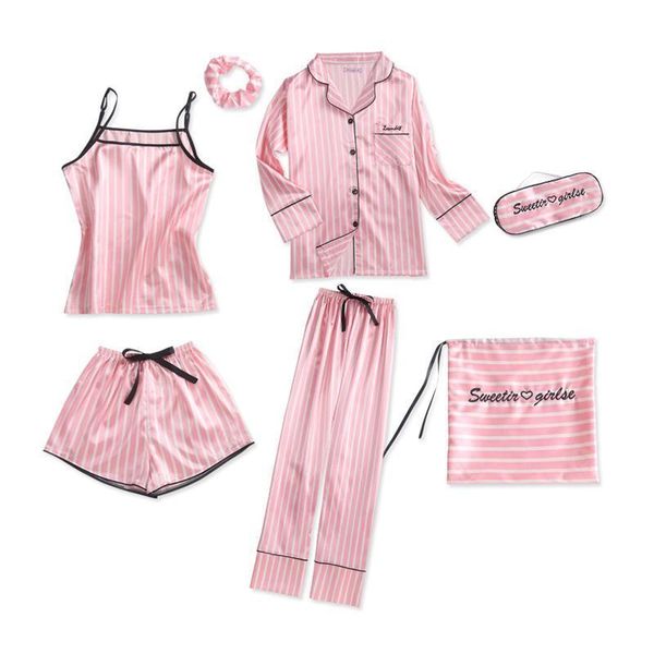 7 pieces women sleepwear pajamas for lingerie pajama set satin silk spring summer autumn soft, Black;red
7 pieces women sleepwear pajamas for lingerie pajama set satin silk spring summer autumn soft, Black;red