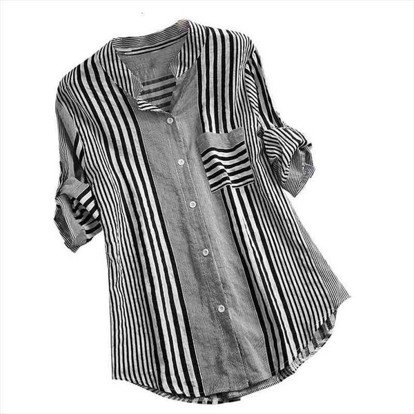 blouse women plus size three quarter striped print v-neck loose fit shirt blouse ropa mujer, White
blouse women plus size three quarter striped print v-neck loose fit shirt blouse ropa mujer, White
