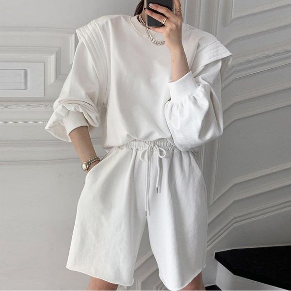 women's tracksuits autumn casual wild pullovers o neck long sleeve white hoodies fake two piece high waist wide leg shorts sets, Gray
women's tracksuits autumn casual wild pullovers o neck long sleeve white hoodies fake two piece high waist wide leg shorts sets, Gray