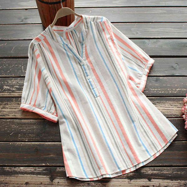 women's blouses & shirts 2020 summer arts style women short sleeve loose shirt all-matched casual v-neck cotton striped blouses, White
women's blouses & shirts 2020 summer arts style women short sleeve loose shirt all-matched casual v-neck cotton striped blouses, White