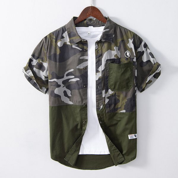 camouflage patchwork shirt for men short sleeve 100%cotton male summer fashion casual streetwear clothes 210421, White;black
camouflage patchwork shirt for men short sleeve 100%cotton male summer fashion casual streetwear clothes 210421, White;black