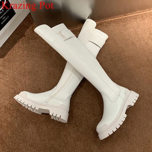 boots krazing pot cow leather platform thigh round toe casual winter shoes zip dress over the knee l92, Black
boots krazing pot cow leather platform thigh round toe casual winter shoes zip dress over the knee l92, Black