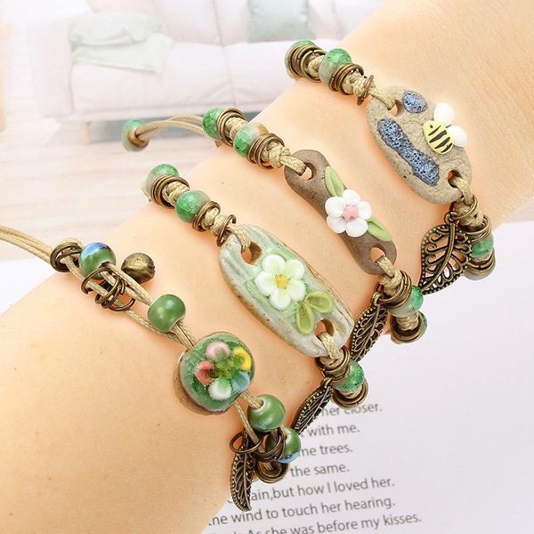 beaded, strands 1pc fashion retro bracelet women's flower leaf ceramic hand made diy bracelets artware for woman girl gift jewelry whol, Black
beaded, strands 1pc fashion retro bracelet women's flower leaf ceramic hand made diy bracelets artware for woman girl gift jewelry whol, Black