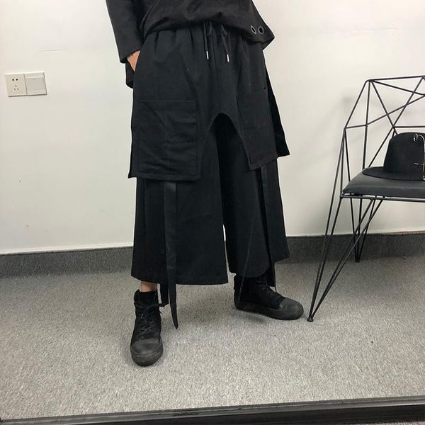 men's pants autumn and winter men's elastic waist belt design loose harun straight tube skirt solid color false two wide leg, Black
men's pants autumn and winter men's elastic waist belt design loose harun straight tube skirt solid color false two wide leg, Black