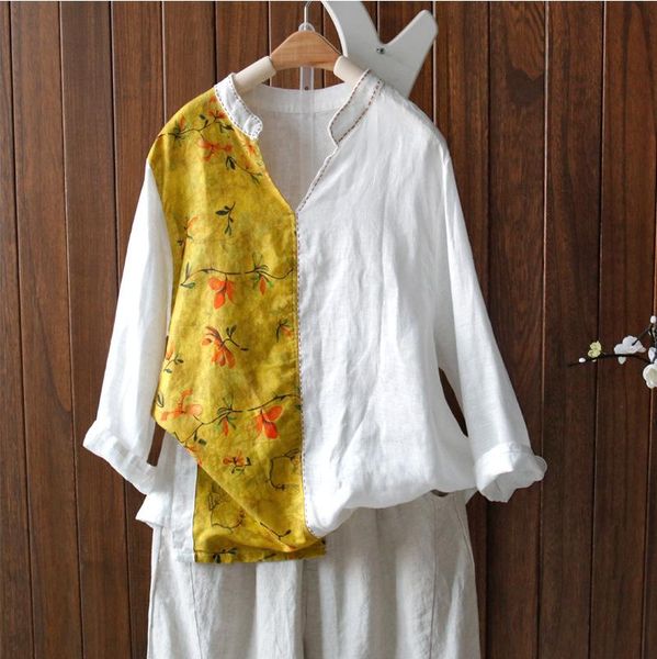 women's blouses & shirts 2021spring women sweet color spliced loose stand sleeve print asymmetric female fashion tees, White
women's blouses & shirts 2021spring women sweet color spliced loose stand sleeve print asymmetric female fashion tees, White