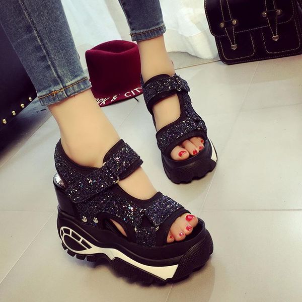 summer korean platform high-heeled women's sandals wedge with waterproof shoes., Black
summer korean platform high-heeled women's sandals wedge with waterproof shoes., Black