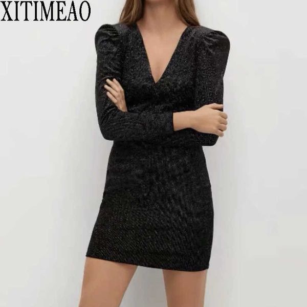 xitimeao women clothing autumn elegant vintage v neck midi dress spring casual long sleeve slim mini skirt 210602, Black;gray
xitimeao women clothing autumn elegant vintage v neck midi dress spring casual long sleeve slim mini skirt 210602, Black;gray