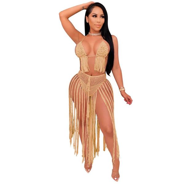 women's swimwear women bikini set tassel crochet swimsuit summer see through cover up skirt hollow out 2 piece knitted beach suit, White;black
women's swimwear women bikini set tassel crochet swimsuit summer see through cover up skirt hollow out 2 piece knitted beach suit, White;black