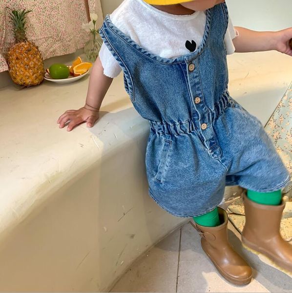 stlye girls boys denim overalls summer cotton fashion kids pants 1-6t qm813 jumpsuits, Blue
