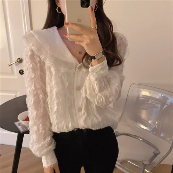 white casual femme chic prom basic lapel sweet patchwork lace summer elegance gentle soft shirts 210525
white casual femme chic prom basic lapel sweet patchwork lace summer elegance gentle soft shirts 210525