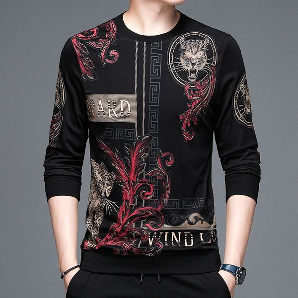 spring and autumn personalized printed long sleeved youth trendy t-shirt fashion loose men's bottomed sweater, Black
spring and autumn personalized printed long sleeved youth trendy t-shirt fashion loose men's bottomed sweater, Black
