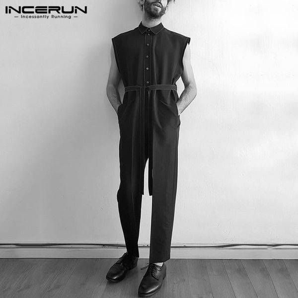 men jumpsuit sleeveless solid streetwear lapel button pants with belt rompers joggers fashion casual mens overalls incerun 2021 men's, Black
men jumpsuit sleeveless solid streetwear lapel button pants with belt rompers joggers fashion casual mens overalls incerun 2021 men's, Black
