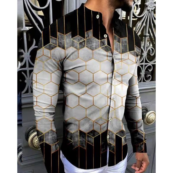 men's casual shirts spring men streetwear long sleeve shirt geometry retro stitching fashion man print single breasted loose tees male, White;black
men's casual shirts spring men streetwear long sleeve shirt geometry retro stitching fashion man print single breasted loose tees male, White;black