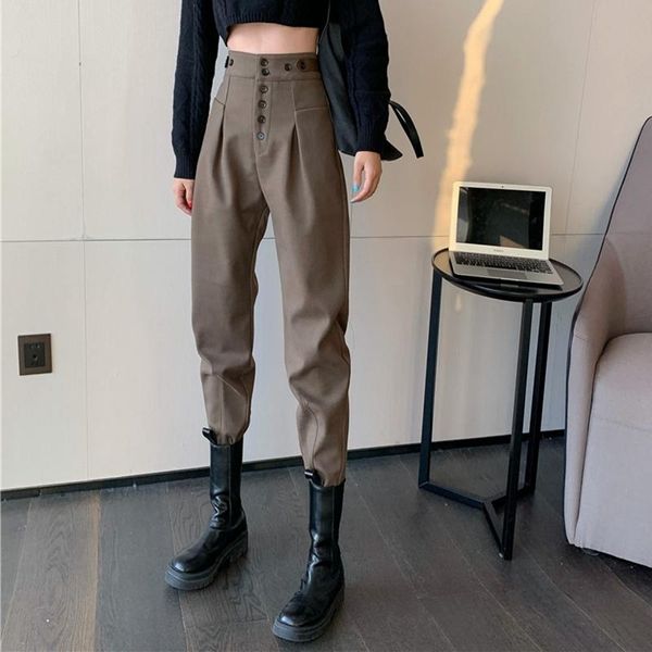 korean style high-waist loose straight-leg woolen trousers are thin spring-breasted design casual versatile women's pants & capris, Black;white
korean style high-waist loose straight-leg woolen trousers are thin spring-breasted design casual versatile women's pants & capris, Black;white
