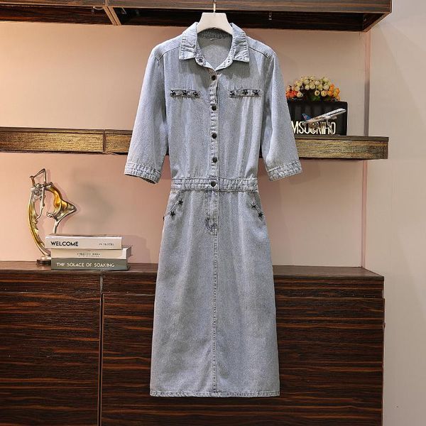 casual dresses fat size female sister fashionable slim medium-length turn-collar jeans in autumn 2021, Black;gray
casual dresses fat size female sister fashionable slim medium-length turn-collar jeans in autumn 2021, Black;gray