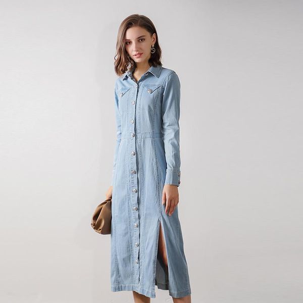 casual dresses 2021 side slit long sleeve lapels solid color denim dress in the section, Black;gray
casual dresses 2021 side slit long sleeve lapels solid color denim dress in the section, Black;gray