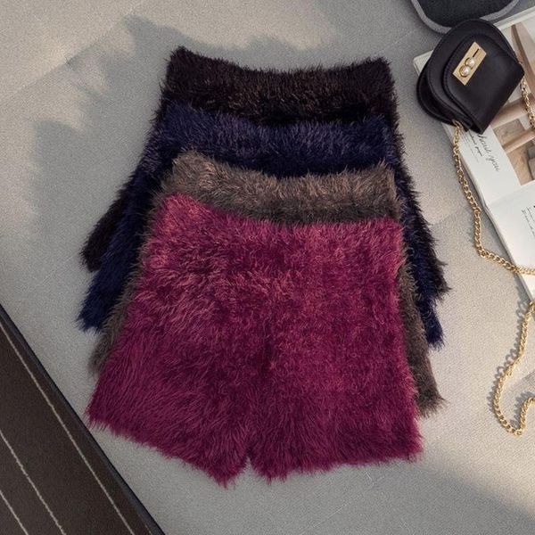 women's shorts spring and winter thick mohair fur high waist stretch knitted boots warm short trousers, White;black
women's shorts spring and winter thick mohair fur high waist stretch knitted boots warm short trousers, White;black