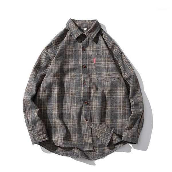 version 2021 spring korean of the couple loose long sleeves thin plaid casual shirt men's clothing jackets, Black;brown
version 2021 spring korean of the couple loose long sleeves thin plaid casual shirt men's clothing jackets, Black;brown