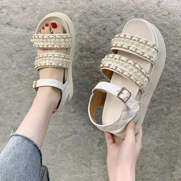 pearl platform sandals women metal chain thick sole shoes summer casual open toe buckle mujer 2021, Black
pearl platform sandals women metal chain thick sole shoes summer casual open toe buckle mujer 2021, Black