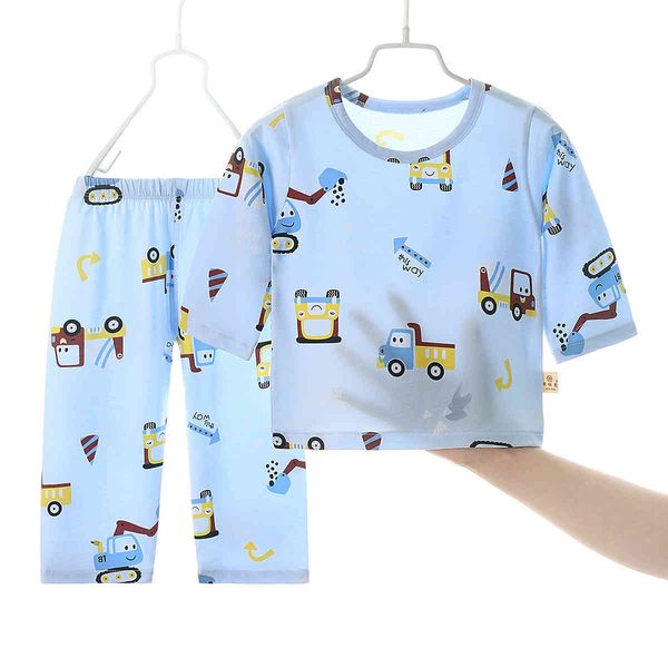 2021 baby home wear summer thin comfortable children suit 7 / 2 sleeve boys and girls 50 ice island cotton pajamas, Blue;red
2021 baby home wear summer thin comfortable children suit 7 / 2 sleeve boys and girls 50 ice island cotton pajamas, Blue;red