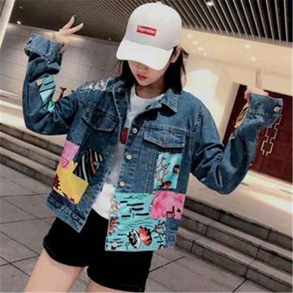 women's jackets 2021 spring collage abstract pattern sequins long sleeve fashion denim jacket women, Black;brown
women's jackets 2021 spring collage abstract pattern sequins long sleeve fashion denim jacket women, Black;brown