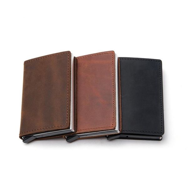 card holders 2021 genuine leather anti-theft holder aluminum box slim clutch -up smart wallet for business men time limited, Brown;gray
card holders 2021 genuine leather anti-theft holder aluminum box slim clutch -up smart wallet for business men time limited, Brown;gray