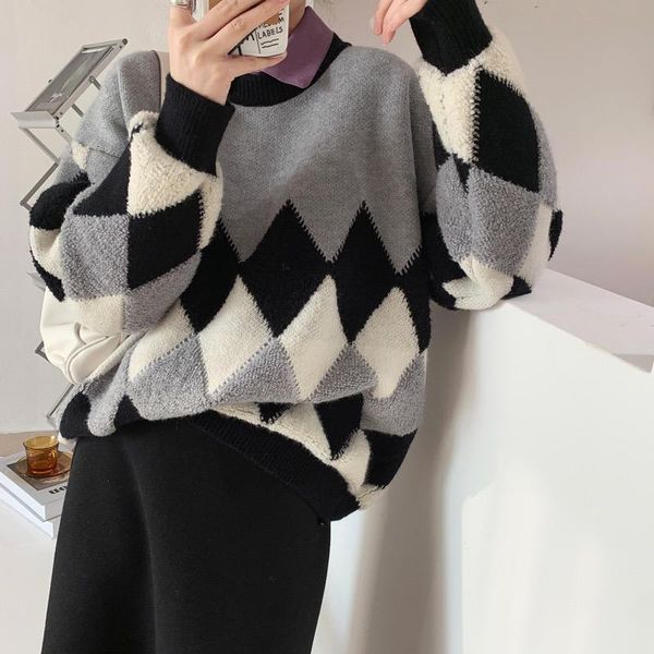 women's sweaters lmq women vintage o-neck england style plaid loose long sleeve stitching sweater 2021 winter knitted jumpers clothing, White;black
women's sweaters lmq women vintage o-neck england style plaid loose long sleeve stitching sweater 2021 winter knitted jumpers clothing, White;black
