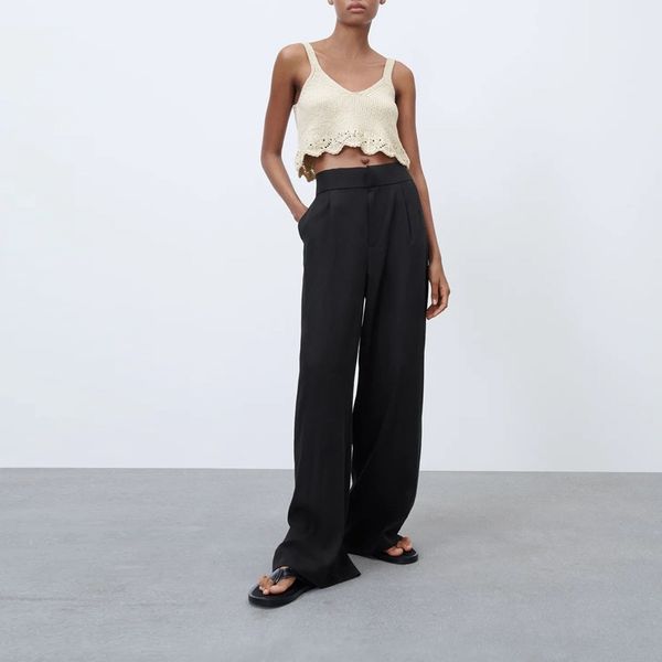 high waist wide leg trouser long pants elastic solid color street style straight for women 210525, Black;white
high waist wide leg trouser long pants elastic solid color street style straight for women 210525, Black;white