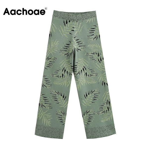 aachoae fashion floral patchwork knitted pants women long length loose wide leg pants high waist boho style trousers lady 210413, Black;white