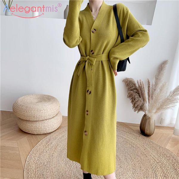 aelegantmis v neck knitted dress women sashes vintage single breasted sweater black casual loose vestidos mujer korean dresses, Black;gray
aelegantmis v neck knitted dress women sashes vintage single breasted sweater black casual loose vestidos mujer korean dresses, Black;gray