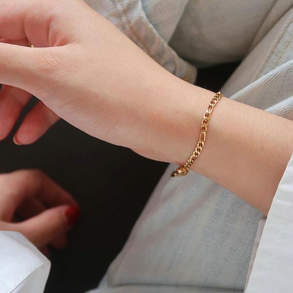 link, chain minimal classic gold figaro bracelet dainty every-day jewelry plated stainless steel thin stacking, Black
link, chain minimal classic gold figaro bracelet dainty every-day jewelry plated stainless steel thin stacking, Black