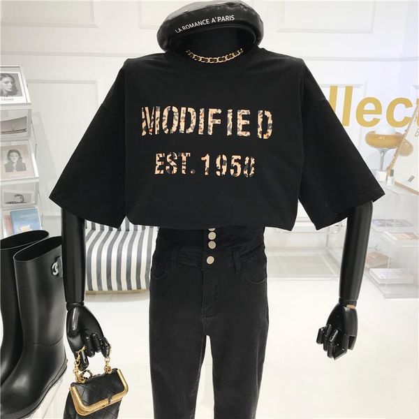 women's t-shirt leopard letter short sleeve spring 2021 niche design loose base shirt with half and casual top, White
women's t-shirt leopard letter short sleeve spring 2021 niche design loose base shirt with half and casual top, White