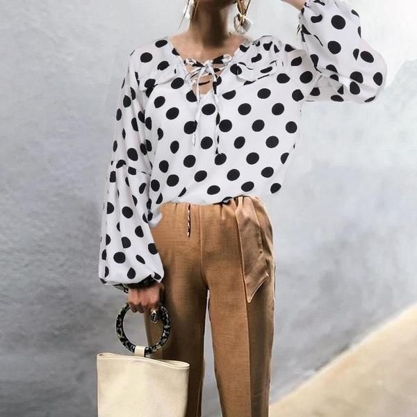 women's blouses & shirts women polka dot striped v neck long sleeve casual shirt blouse plus size, White
women's blouses & shirts women polka dot striped v neck long sleeve casual shirt blouse plus size, White