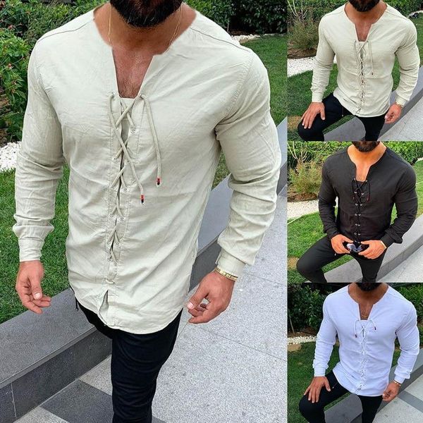 men's casual shirts men cotton linen long sleeve draw string shirt rope solid loose v-neck nc4e, White;black
men's casual shirts men cotton linen long sleeve draw string shirt rope solid loose v-neck nc4e, White;black