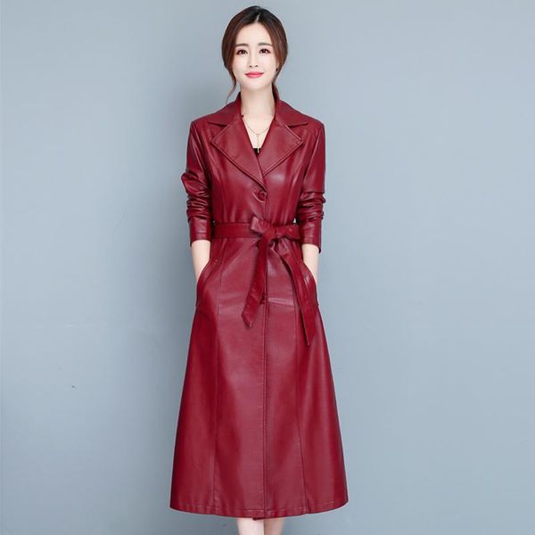 women's leather & faux women long jacket with belted ladies elegant fur collar washed pu coats trench female sheepskin outerwear, Black
women's leather & faux women long jacket with belted ladies elegant fur collar washed pu coats trench female sheepskin outerwear, Black
