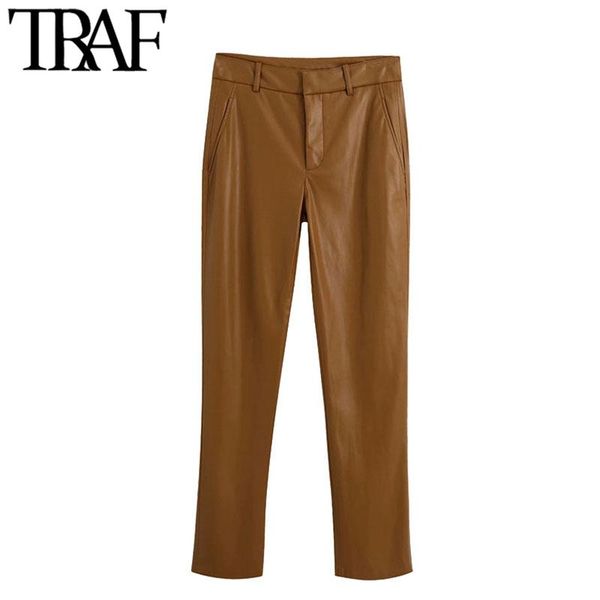 women's pants & capris traf women chic fashion faux leather side pockets vintage high waist zipper female ankle trousers mujer, Black;white
women's pants & capris traf women chic fashion faux leather side pockets vintage high waist zipper female ankle trousers mujer, Black;white