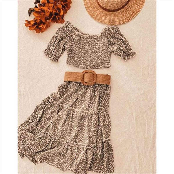 2 colors 1 6y summer girls holiday clothes sets flowers leopard printed off shoulder t shirts ruffles skirts with belt, White
2 colors 1 6y summer girls holiday clothes sets flowers leopard printed off shoulder t shirts ruffles skirts with belt, White