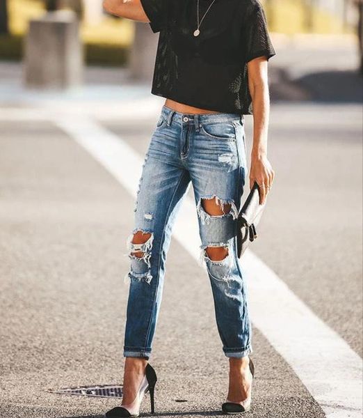 fashion retro style high waist ripped jeans with small feet pants women women's, Blue
fashion retro style high waist ripped jeans with small feet pants women women's, Blue