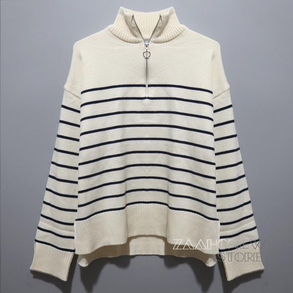 women's sweaters knit striped sweater casual zipper female pullovers ladies 2021 autumn winter women turtleneck, White;black
women's sweaters knit striped sweater casual zipper female pullovers ladies 2021 autumn winter women turtleneck, White;black