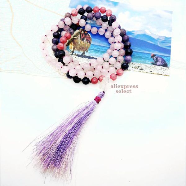 link, chain handmade natural purple mica pink crystal 108 beads necklace pendant knotted yoga healing reiki tassel mala dropship, Black
link, chain handmade natural purple mica pink crystal 108 beads necklace pendant knotted yoga healing reiki tassel mala dropship, Black