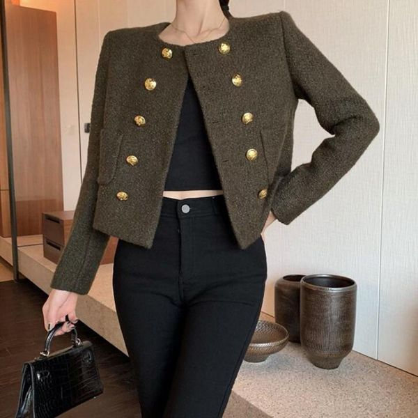 women's jackets 2021 women fashion slim o-neck long sleeve patchwork double breasted tweed short jacket autumn winter, Black;brown
women's jackets 2021 women fashion slim o-neck long sleeve patchwork double breasted tweed short jacket autumn winter, Black;brown
