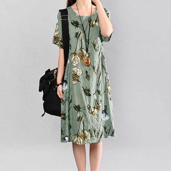 casual dresses celmia 2021 summer dress women vintage floral linen ladies short sleeve vestido female midi plus size 5xl, Black;gray
casual dresses celmia 2021 summer dress women vintage floral linen ladies short sleeve vestido female midi plus size 5xl, Black;gray