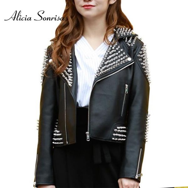 women punk studded leather jacket black spring rivet washed pu biker rock fashion coat l18bd290 211215
women punk studded leather jacket black spring rivet washed pu biker rock fashion coat l18bd290 211215